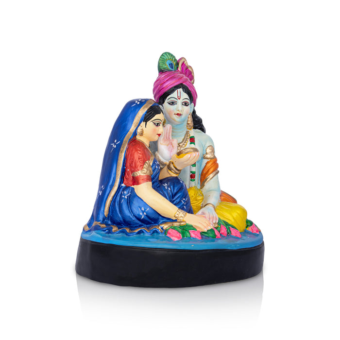 Radha Krishna Sitting Clay Golu Bommai - 9 x 7.56 Inches | Giri Kolu Doll/ Navaratri Golu Bomma/Gombe/Bommai