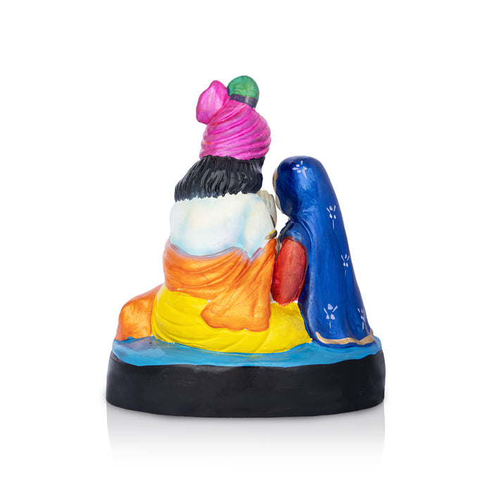 Radha Krishna Sitting Clay Golu Bommai - 9 x 7.56 Inches | Giri Kolu Doll/ Navaratri Golu Bomma/Gombe/Bommai