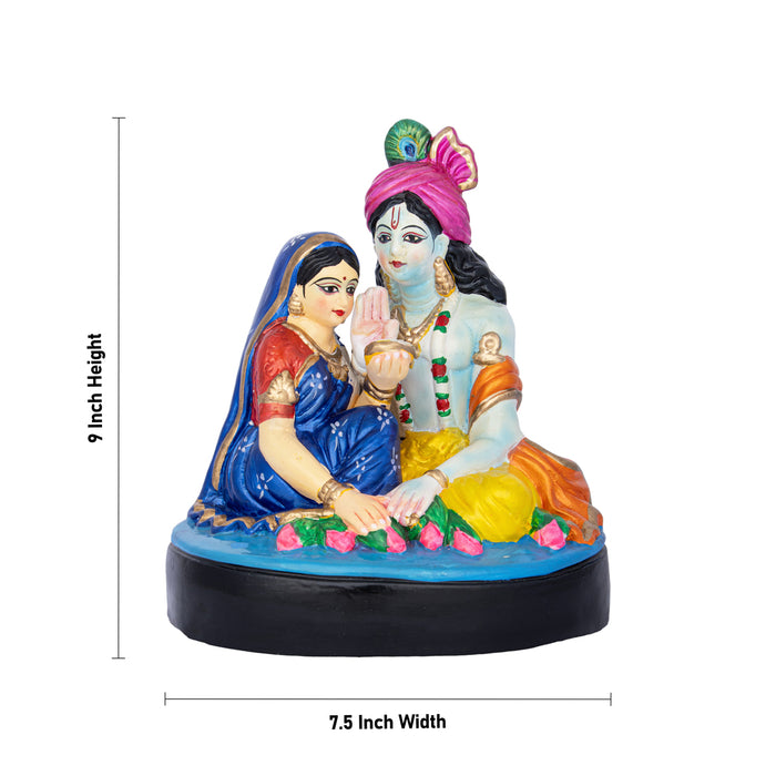 Radha Krishna Sitting Clay Golu Bommai - 9 x 7.56 Inches | Giri Kolu Doll/ Navaratri Golu Bomma/Gombe/Bommai