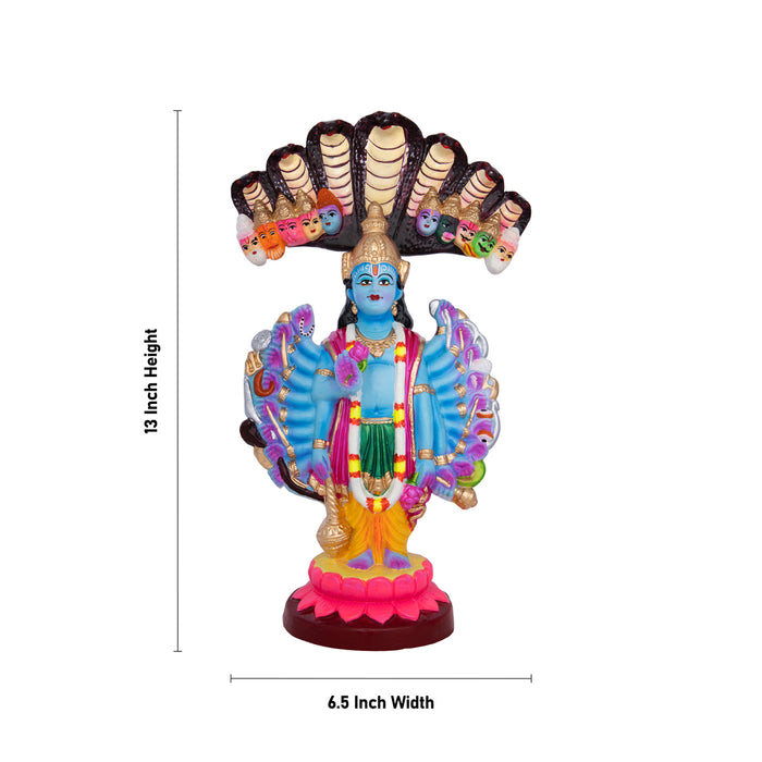 Vishnu Vishwaroopam Clay Golu Bommai - 13 x 6.5 Inches | Giri Golu Doll/ Navaratri Golu Bomma/ Gombe/ Bommai