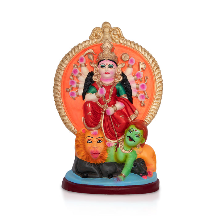 Durga Mahishasura Mardini Clay Golu Bommai- 10 X 6.5 Inches | Giri Golu Doll/Navaratri Golu Bomma/Gombe/Bommai