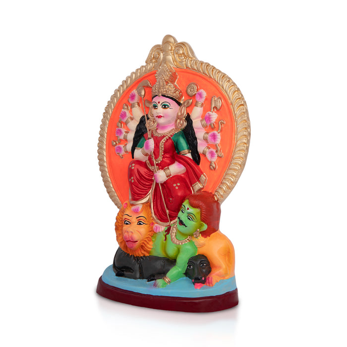 Durga Mahishasura Mardini Clay Golu Bommai- 10 X 6.5 Inches | Giri Golu Doll/Navaratri Golu Bomma/Gombe/Bommai