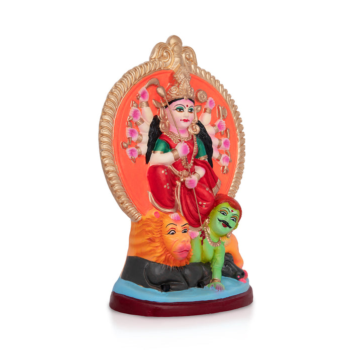 Durga Mahishasura Mardini Clay Golu Bommai- 10 X 6.5 Inches | Giri Golu Doll/Navaratri Golu Bomma/Gombe/Bommai