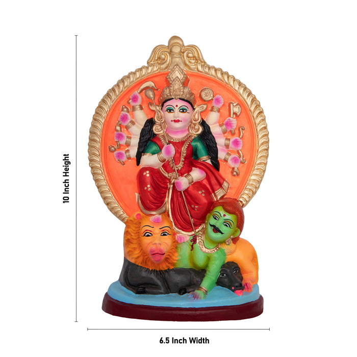 Durga Mahishasura Mardini Clay Golu Bommai- 10 X 6.5 Inches | Giri Golu Doll/Navaratri Golu Bomma/Gombe/Bommai