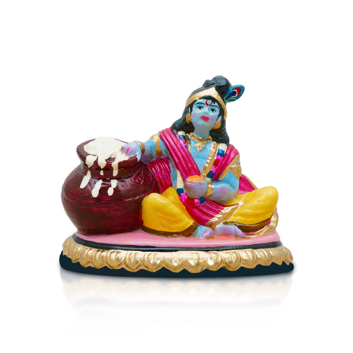 Butter Krishna Clay Golu Bommai - 3 x 4 Inches | Giri Golu Doll/ Navaratri Golu Bomma/Gombe/Bommai