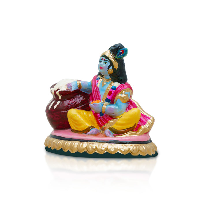 Butter Krishna Clay Golu Bommai - 3 x 4 Inches | Giri Golu Doll/ Navaratri Golu Bomma/Gombe/Bommai