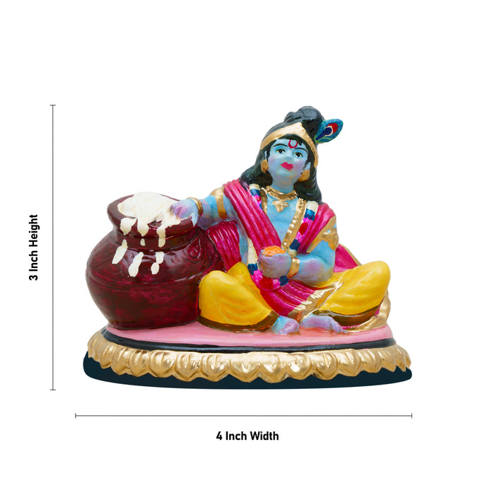 Butter Krishna Clay Golu Bommai - 3 x 4 Inches | Giri Golu Doll/ Navaratri Golu Bomma/Gombe/Bommai