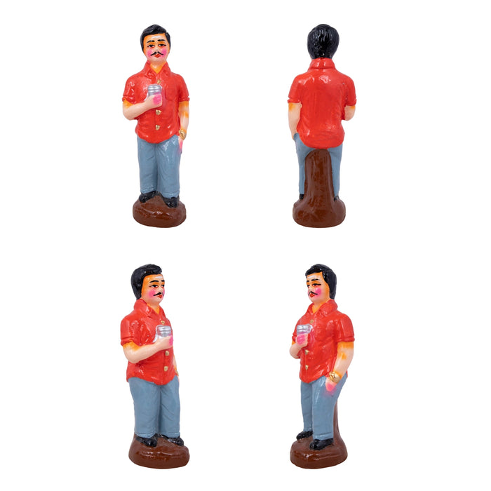 Tea Shop Clay Golu Bommai Set - 7 X 2.5 Inches | Navratri Gombe/ Golu Doll For Navaratri Decor