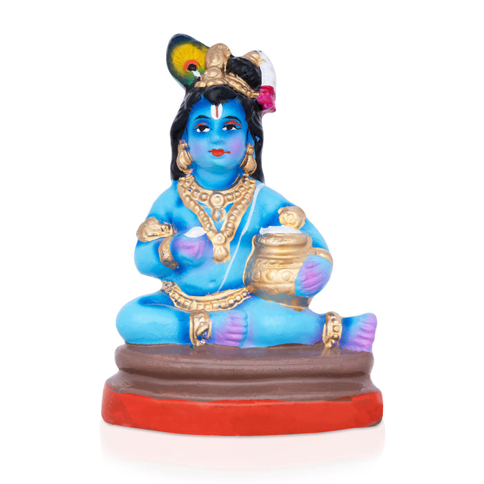 Butter Krishna Clay Golu Bommai - 6 x 4 Inches | Giri Golu Doll/ Navaratri Golu Bomma/Gombe/Bommai
