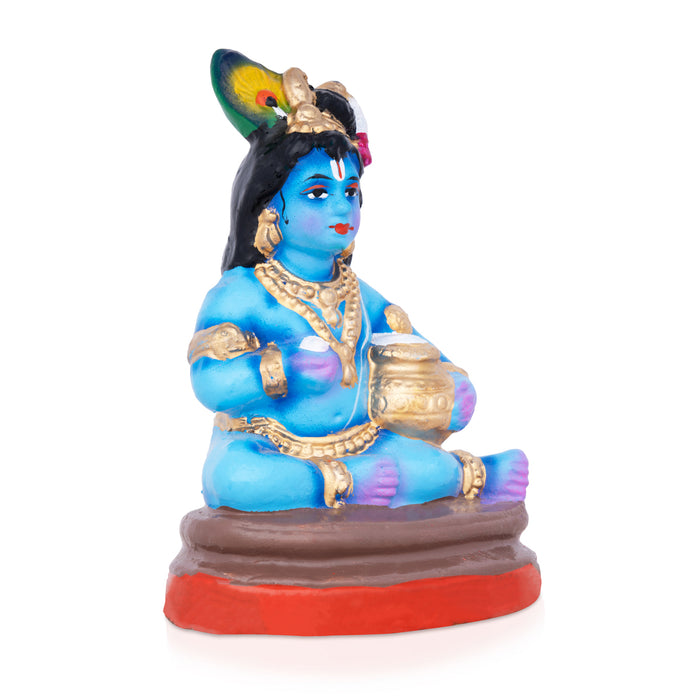 Butter Krishna Clay Golu Bommai - 6 x 4 Inches | Giri Golu Doll/ Navaratri Golu Bomma/Gombe/Bommai
