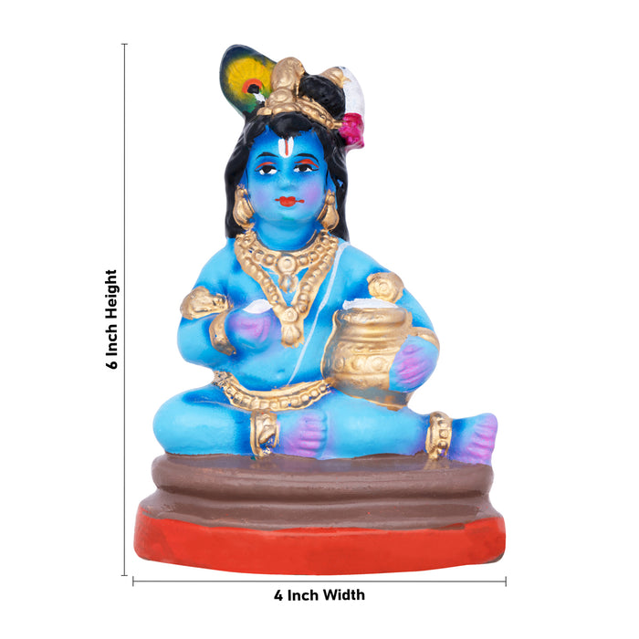 Butter Krishna Clay Golu Bommai - 6 x 4 Inches | Giri Golu Doll/ Navaratri Golu Bomma/Gombe/Bommai