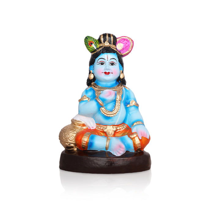 Butter Krishna Clay Golu Bommai - 9 x 10 Inches | Giri Golu Doll/ Navaratri Golu Bommalu/Gombe/Bomma