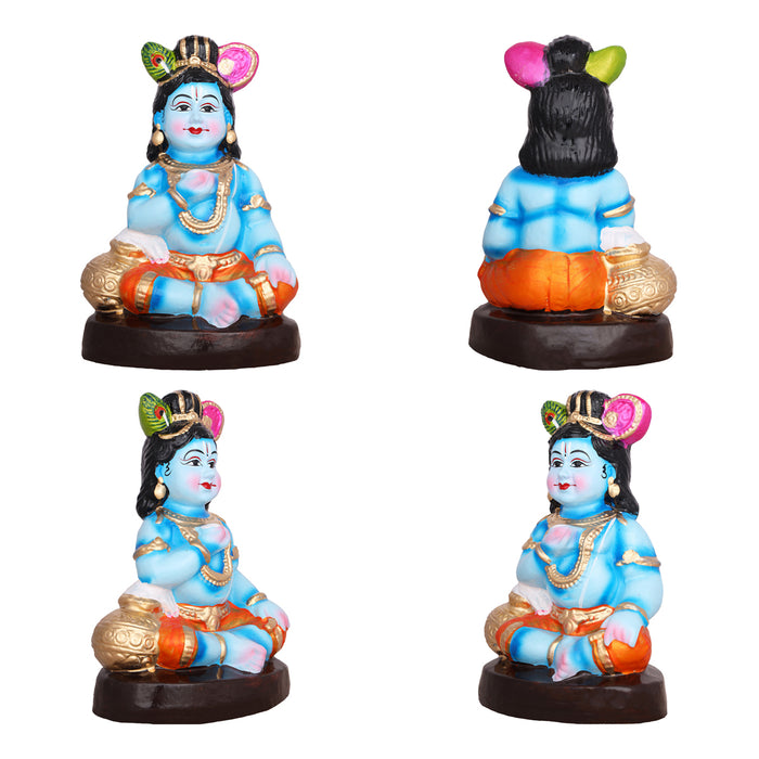 Butter Krishna Clay Golu Bommai - 9 x 10 Inches | Giri Golu Doll/ Navaratri Golu Bommalu/Gombe/Bomma