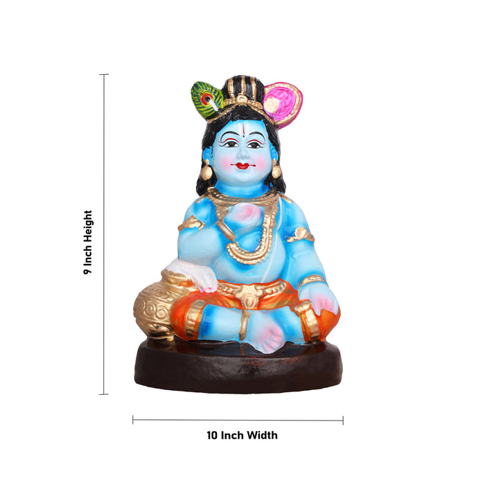 Butter Krishna Clay Golu Bommai - 9 x 10 Inches | Giri Golu Doll/ Navaratri Golu Bommalu/Gombe/Bomma