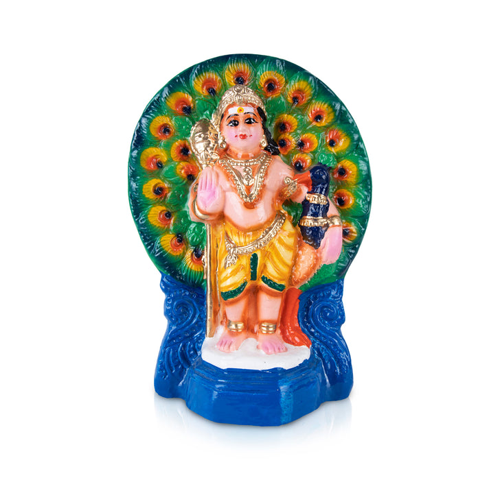 Peacock Murugan Statue Paper Mache Golu Bommai - 10 x 6 Inches | Giri Golu Doll/ Navaratri Golu Bomma/ Gombe