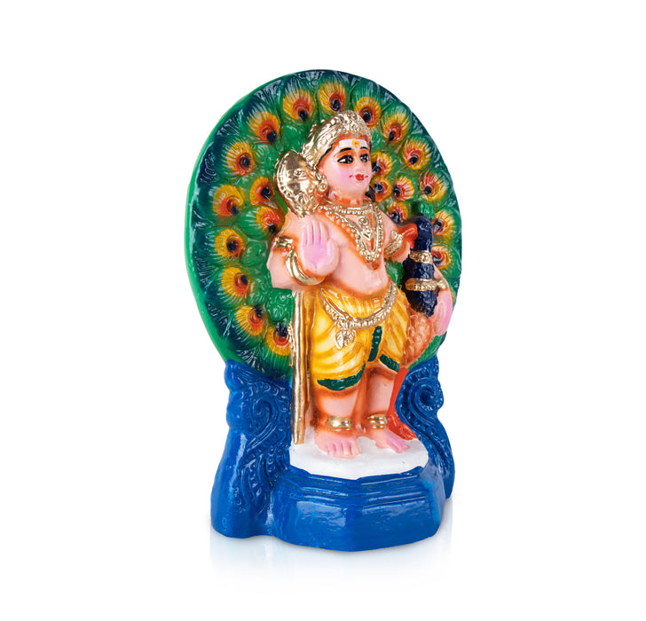 Peacock Murugan Statue Paper Mache Golu Bommai - 10 x 6 Inches | Giri Golu Doll/ Navaratri Golu Bomma/ Gombe