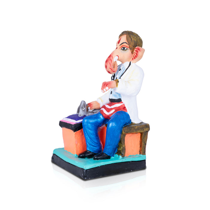 Doctor Ganapati Treating Mooshika Clay Golu Bommai - 9 x 5 Inches | Giri Golu Doll/ Navaratri Golu Bomma/Gombe