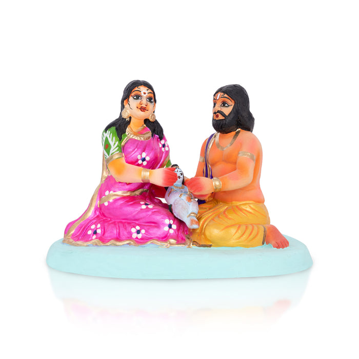 Krishna Murti With Vasudev Devaki Clay Golu Bommai- 7 X 9.5 Inches | Giri Golu Doll/Navaratri Golu Bommai/Gombe