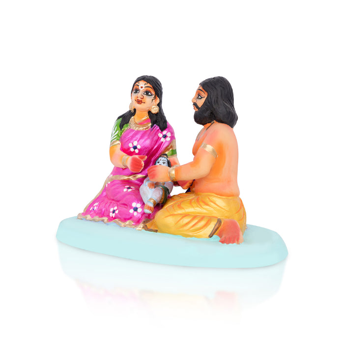 Krishna Murti With Vasudev Devaki Clay Golu Bommai- 7 X 9.5 Inches | Giri Golu Doll/Navaratri Golu Bommai/Gombe