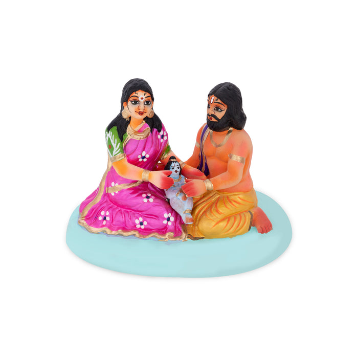 Krishna Murti With Vasudev Devaki Clay Golu Bommai- 7 X 9.5 Inches | Giri Golu Doll/Navaratri Golu Bommai/Gombe