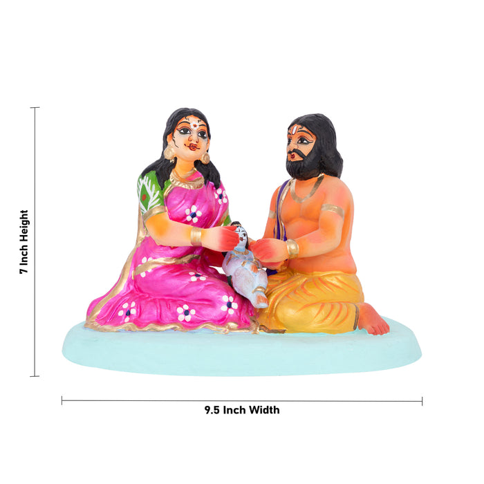 Krishna Murti With Vasudev Devaki Clay Golu Bommai- 7 X 9.5 Inches | Giri Golu Doll/Navaratri Golu Bommai/Gombe