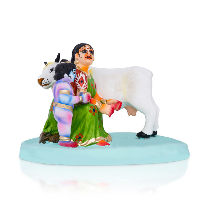 Krishna Murti With Yashoda Gopala Clay Golu Bommai - 6.5 x 9.75 Inches | Giri Golu Doll/ Navaratri Bommai