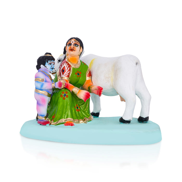 Krishna Murti With Yashoda Gopala Clay Golu Bommai - 6.5 x 9.75 Inches | Giri Golu Doll/ Navaratri Bommai