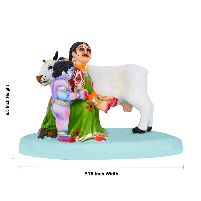 Krishna Murti With Yashoda Gopala Clay Golu Bommai - 6.5 x 9.75 Inches | Giri Golu Doll/ Navaratri Bommai
