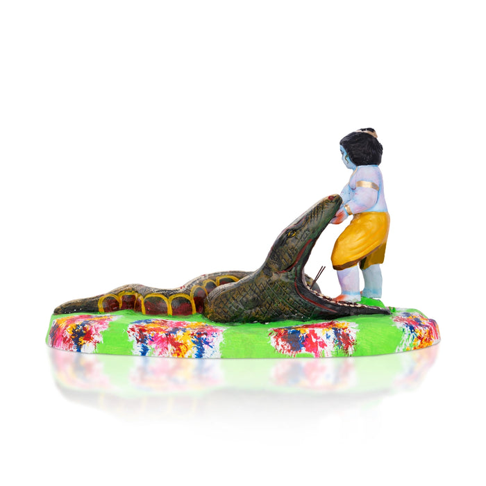 Krishna Murti Aghasura Vadham Clay Golu Bommai- 6X11 Inches | Navratri Gombe/ Giri Golu Doll For Navaratri Decor