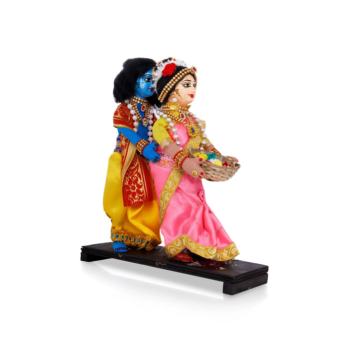 Radha Krishna Statue Cotton Golu Bommai- 10 X 8.75 Inches | Navratri Gombe/ Giri Golu Doll For Navaratri Decor