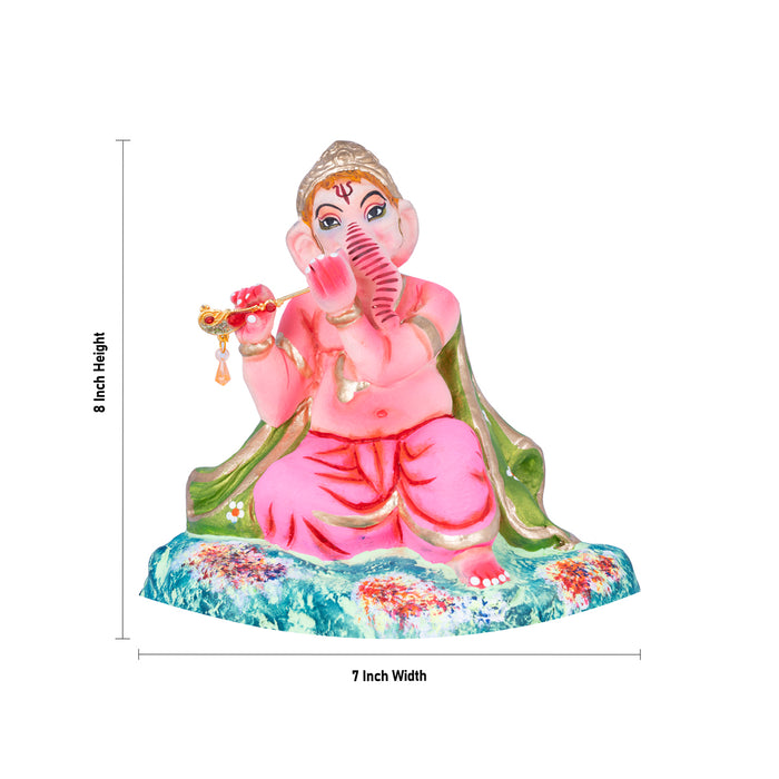 Flute Ganesha Clay Golu Bommai - 8 x 7 Inches | Giri Golu Bommalu/ Navaratri kolu Bommai/ Dasara Doll/ Gombe