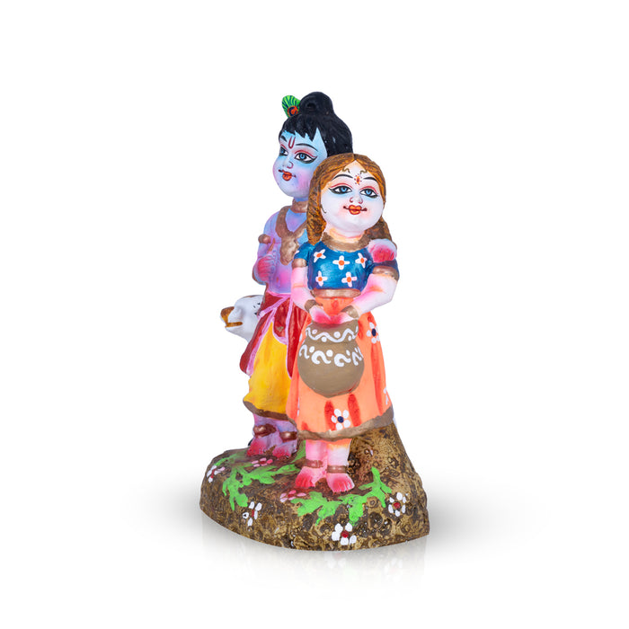 Radha Krishna Clay Golu Bommai - 9 x 6 Inches | Giri Golu Doll/ Navaratri Golu Bomma/Gombe/Bommai