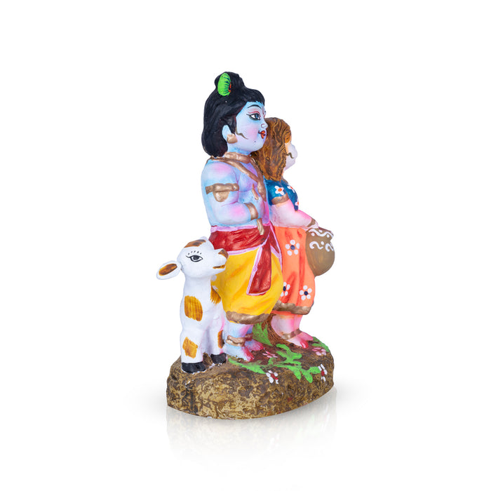 Radha Krishna Clay Golu Bommai - 9 x 6 Inches | Giri Golu Doll/ Navaratri Golu Bomma/Gombe/Bommai