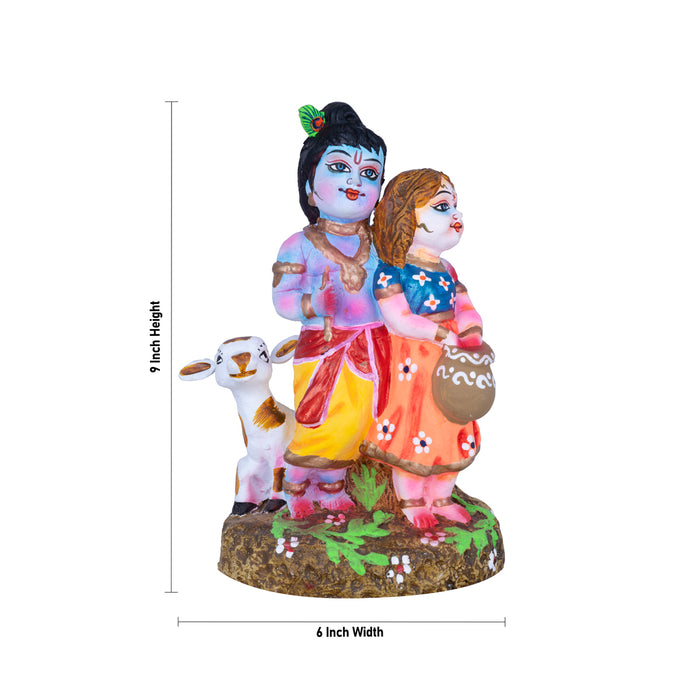 Radha Krishna Clay Golu Bommai - 9 x 6 Inches | Giri Golu Doll/ Navaratri Golu Bomma/Gombe/Bommai