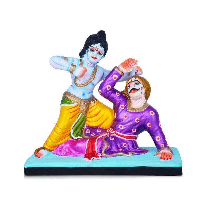 Kamsa Vadham Clay Golu Bommai - 8 x 9 Inches | Giri Golu Bommalu/ Navaratri kolu Doll/ Gombe/ Bommai