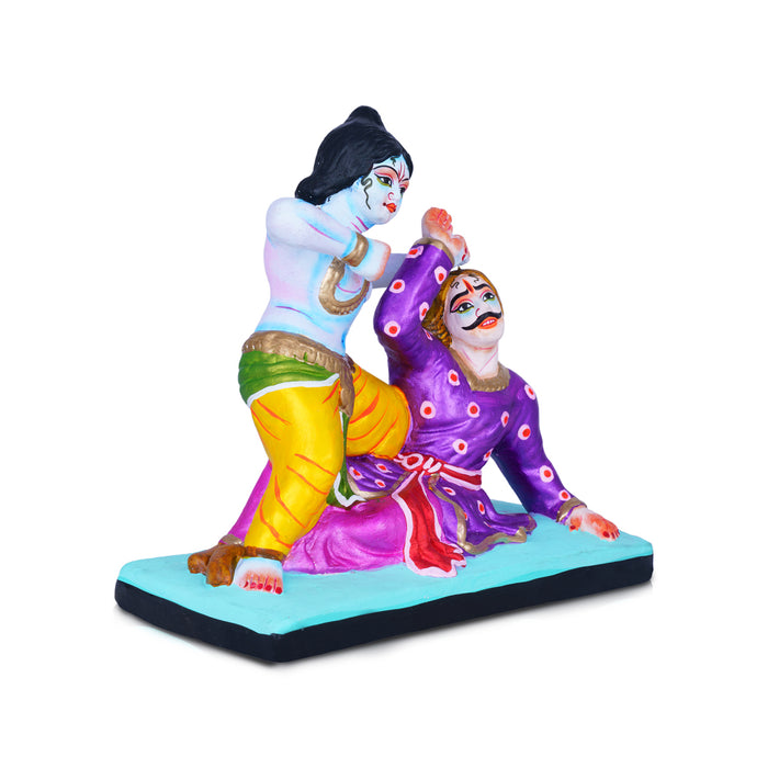 Kamsa Vadham Clay Golu Bommai - 8 x 9 Inches | Giri Golu Bommalu/ Navaratri kolu Doll/ Gombe/ Bommai
