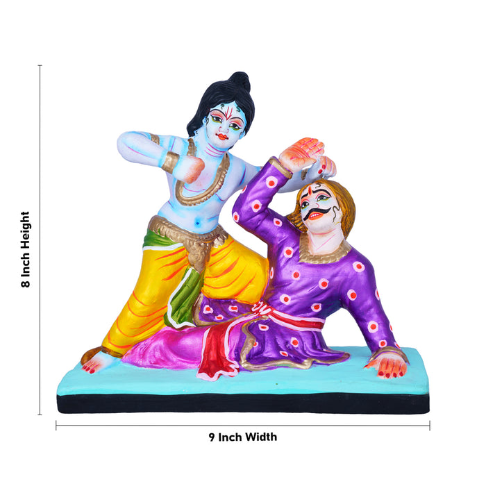 Kamsa Vadham Clay Golu Bommai - 8 x 9 Inches | Giri Golu Bommalu/ Navaratri kolu Doll/ Gombe/ Bommai