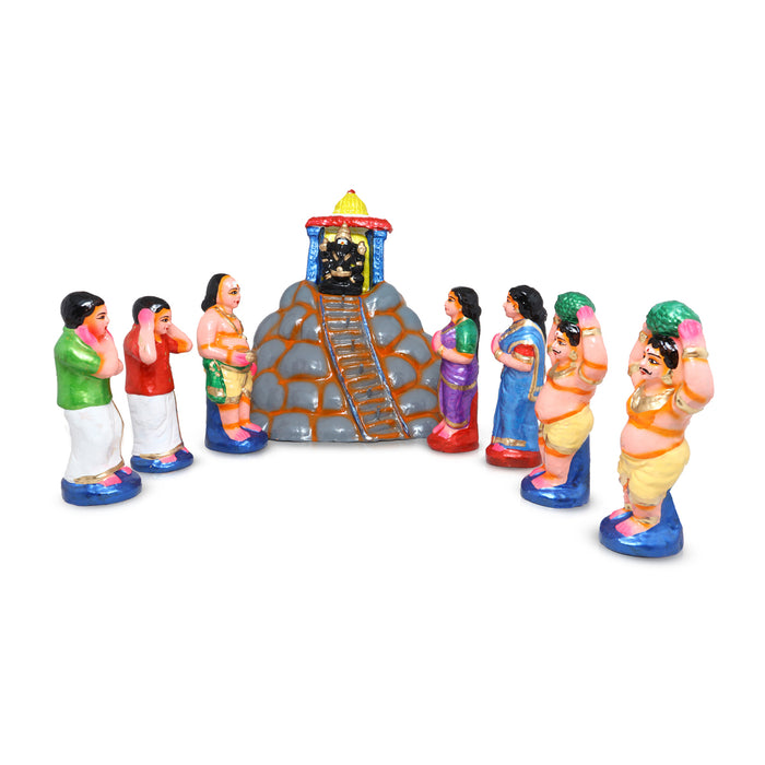 Trichy Uchi Pillaiyar Clay Golu Bommai Set - 15 x 17 Inches| 9 pcs/ Golu Doll/ Navaratri Golu Bomma/ Gombe/ Bommalu