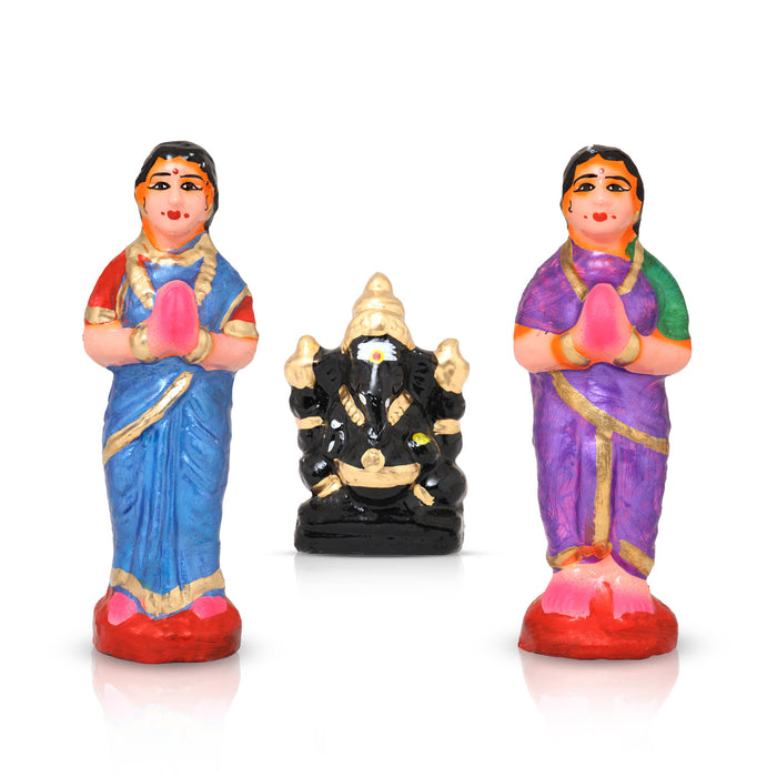 Trichy Uchi Pillaiyar Clay Golu Bommai Set - 15 x 17 Inches| 9 pcs/ Golu Doll/ Navaratri Golu Bomma/ Gombe/ Bommalu