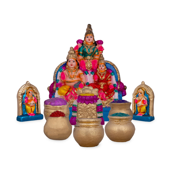 Kubera Clay Golu Bommai Set - 9 x 8.5 Inches | Giri Golu Doll/ Navaratri Golu Bomma/Gombe/Bommalu