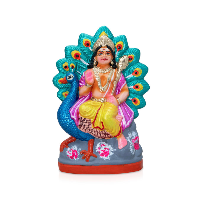 Peacock Murugan Clay Golu Bommai - 7 x 4.75 Inches | Giri Golu Doll/ Navaratri Kolu Bommai/ Gombe/ Bommalu
