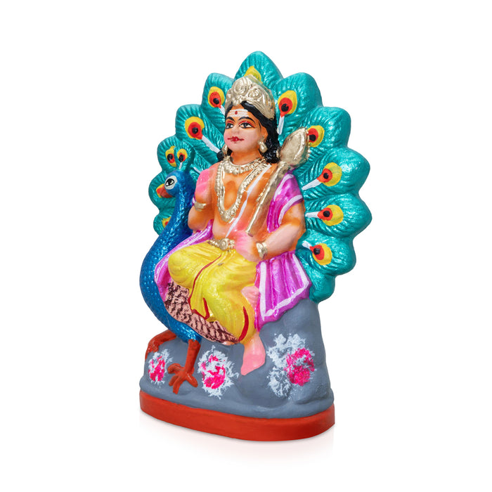 Peacock Murugan Clay Golu Bommai - 7 x 4.75 Inches | Giri Golu Doll/ Navaratri Kolu Bommai/ Gombe/ Bommalu