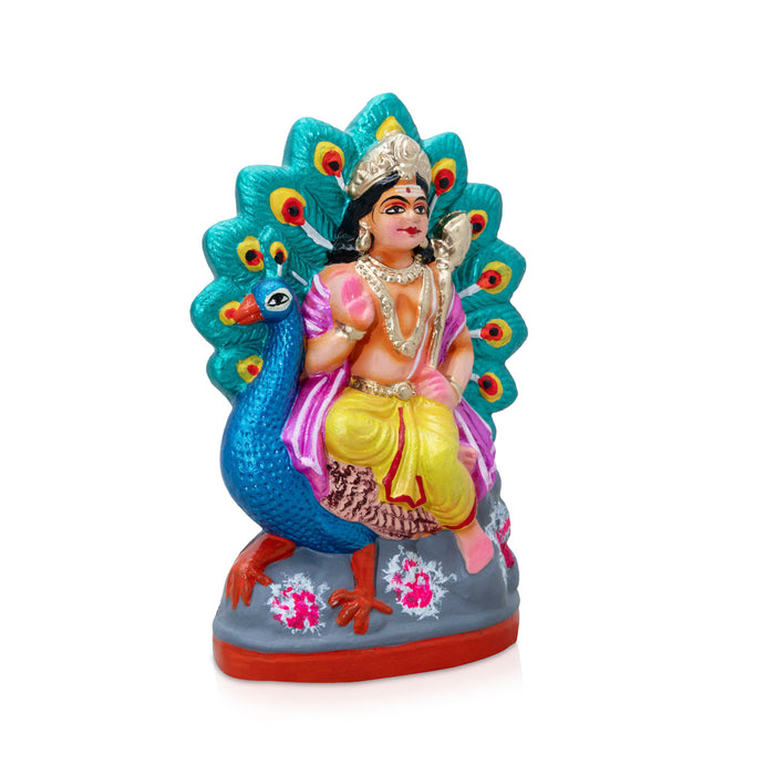 Peacock Murugan Clay Golu Bommai - 7 x 4.75 Inches | Giri Golu Doll/ Navaratri Kolu Bommai/ Gombe/ Bommalu