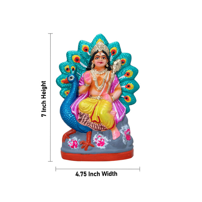 Peacock Murugan Clay Golu Bommai - 7 x 4.75 Inches | Giri Golu Doll/ Navaratri Kolu Bommai/ Gombe/ Bommalu