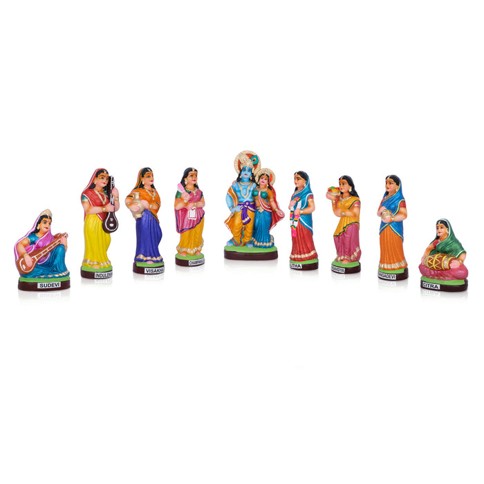 Krishnar Ashtasaki Clay Golu Bommai Set - 10 x 5.5 Inches | Giri Golu Bomma/ Navaratri kolu Bommai/ Dasara doll