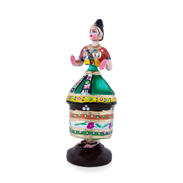 Manipuri Dancer Paper Mache Golu Doll - 13 x 4.5 Inches | Giri Golu Bommalu/ Navaratri kolu Bommai/ Dasara Doll
