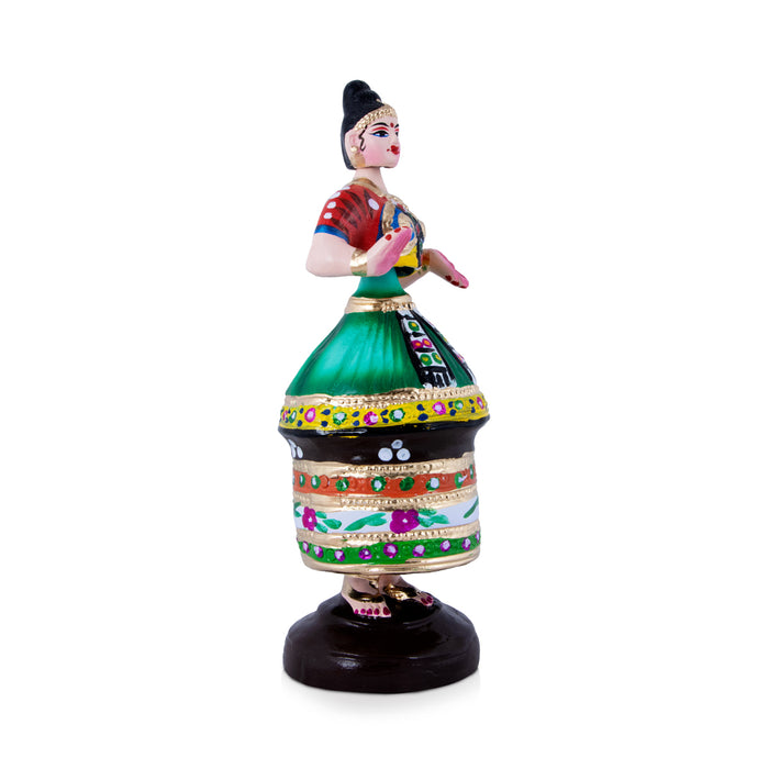 Manipuri Dancer Paper Mache Golu Doll - 13 x 4.5 Inches | Giri Golu Bommalu/ Navaratri kolu Bommai/ Dasara Doll