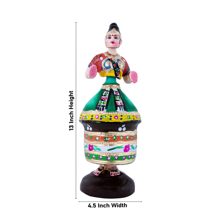 Manipuri Dancer Paper Mache Golu Doll - 13 x 4.5 Inches | Giri Golu Bommalu/ Navaratri kolu Bommai/ Dasara Doll