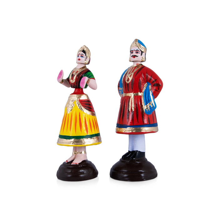Raja Rani Paper Mache Golu Bommai Pair - 11 X 4 Inches | Navratri Gombe/ Giri Golu Doll For Navaratri Decor