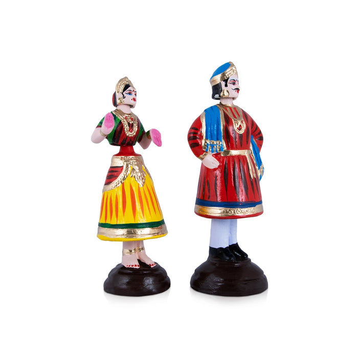 Raja Rani Paper Mache Golu Bommai Pair - 11 X 4 Inches | Navratri Gombe/ Giri Golu Doll For Navaratri Decor